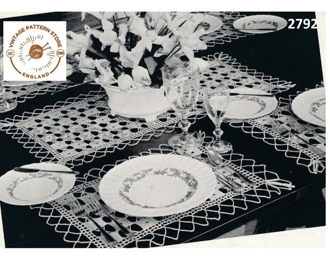 40s vintage rectangular lacy lace dining set place mats centrepiece doily doilies pdf crochet pattern Instant PDF download 2792