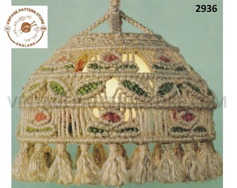 70s Vintage Macrame Light Shade Pattern, Retro Lighting (PDF Pattern)