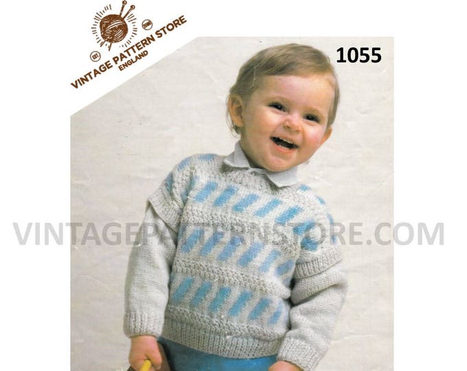 Boys Babies Toddlers DK inset sleeve round neck drop shoulder cabled dolman sweater jumper pdf knitting pattern 18" to 22" Download 1055