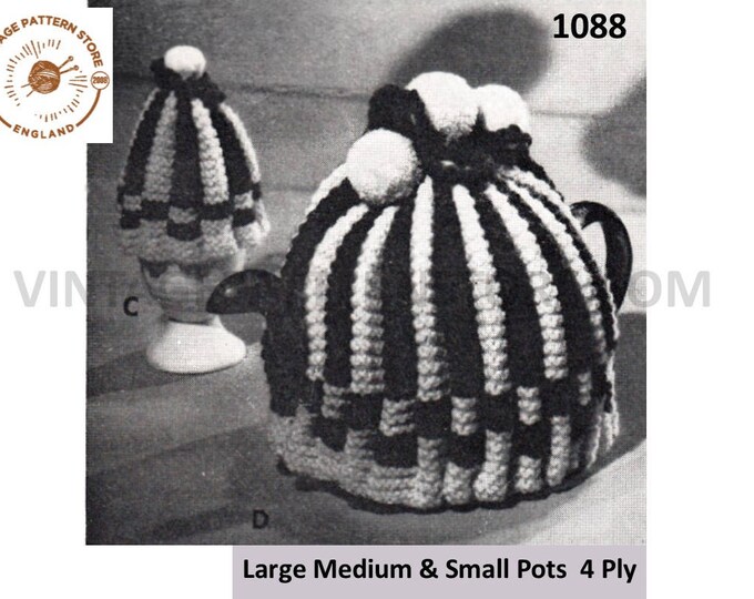 50s vintage 3 ply and 4 ply fluted bobble top egg cosy plus small and medium sized tea cosy pdf knitting pattern Instant PDF download 1088