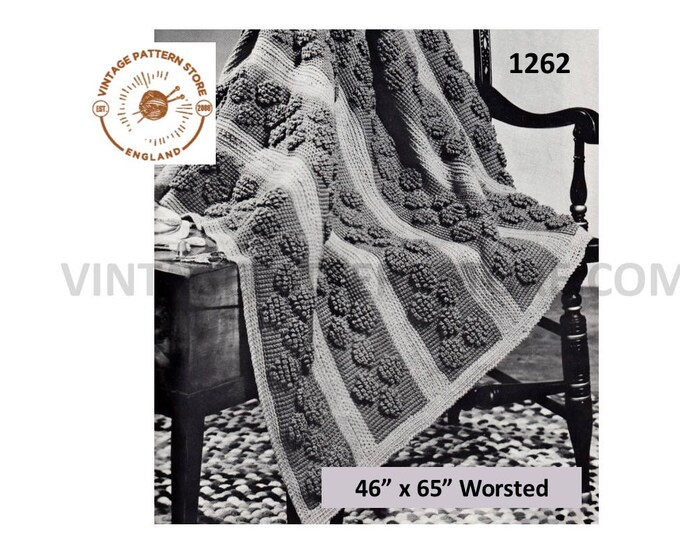 70s vintage 4 ply raised design afghan throw pdf crochet pattern 46" by 65" Instant PDF download 1262