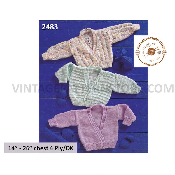Premature Preemie Baby Babies DK or 4 ply V neck lacy plain and cable crossover cardigan pdf knitting pattern 14" to 26" PDF download 2483