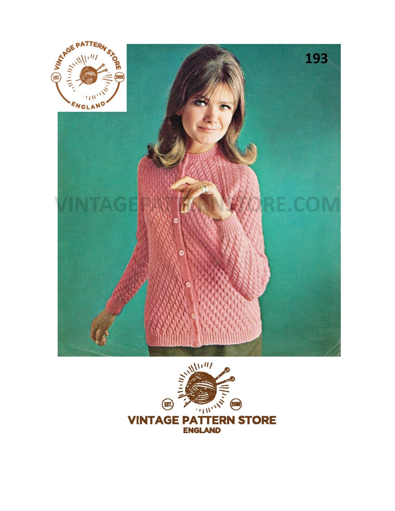 Ladies Womens 70s vintage Chanel style V neck textured raglan DK jacket  cardigan pdf knitting pattern 34 to 38 Chest Instant download 3834