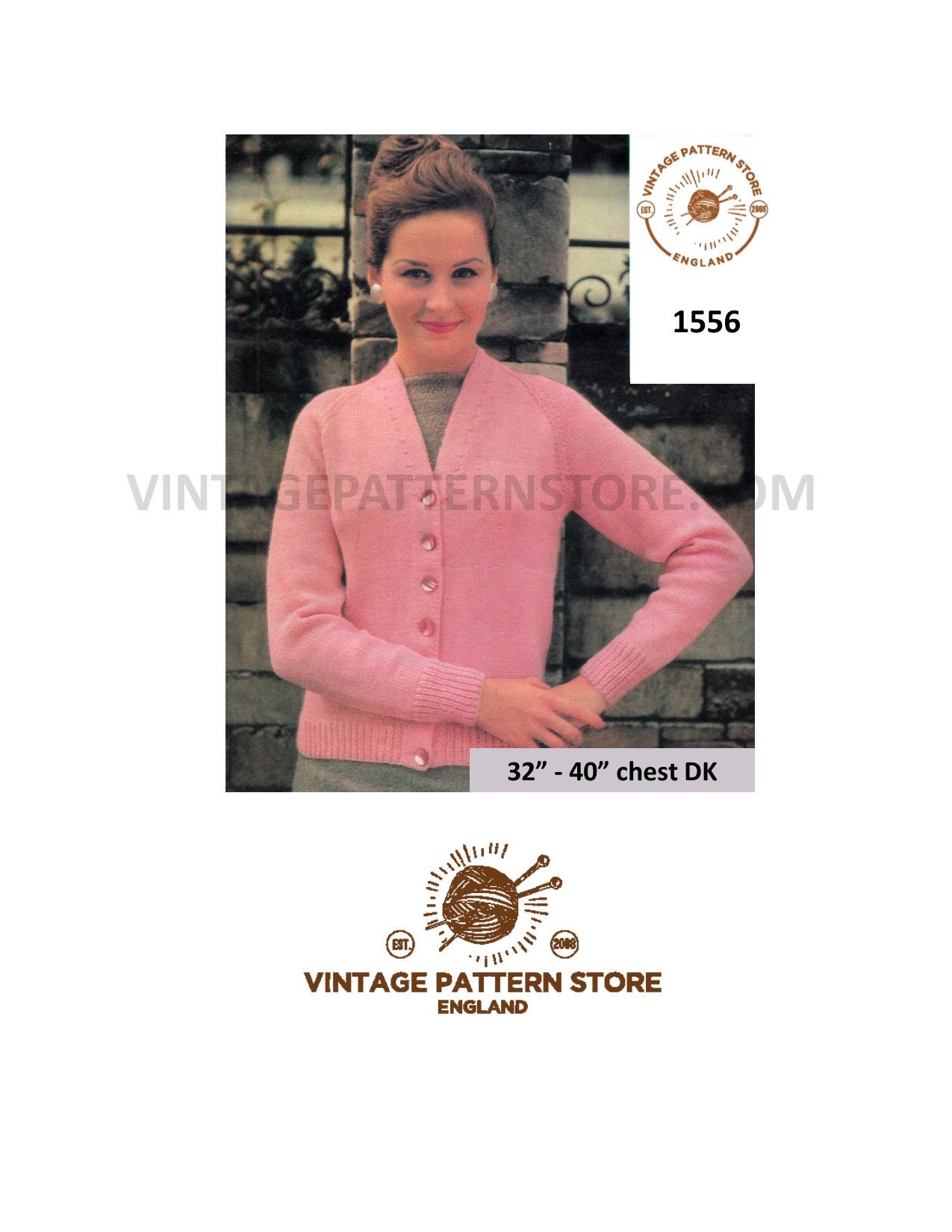 Knitting Pattern Ladies 60s Cardigan Simple Easy Knit