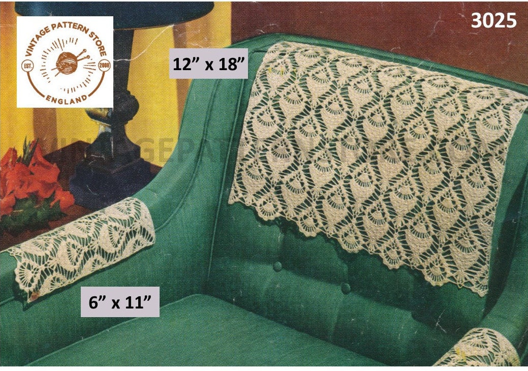 50s vintage retro settee chair back and arm protector covers pdf crochet pattern 12 by 18 and 6 by 11 Instant PDF download 3025