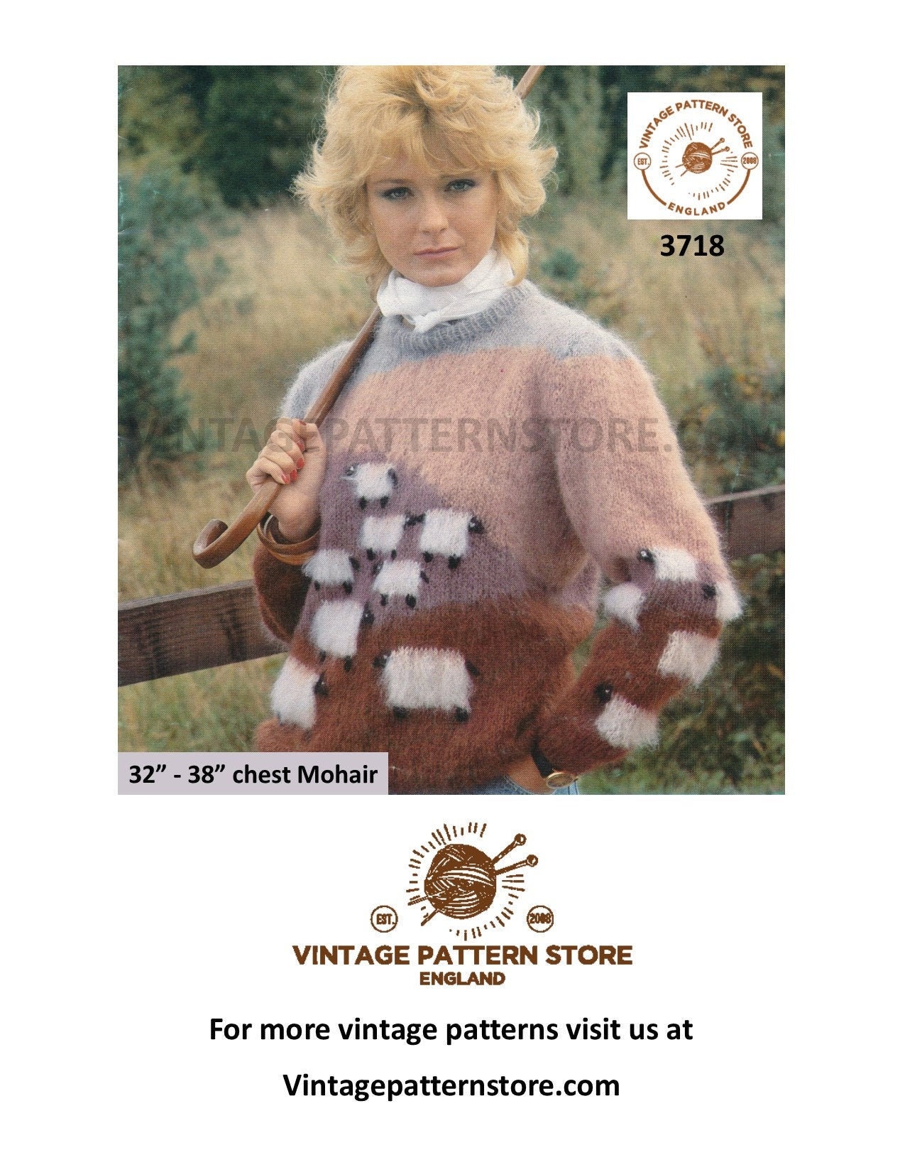 Ladies Womens 80s vintage round neck mohair raglan sheep Ladies Womens 80s vintage round neck mohair raglan sheep