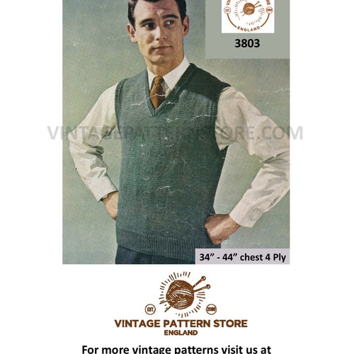 Mens Waistcoat Knitting Pattern PDF DK Mens V Front Vest Suit Etsy