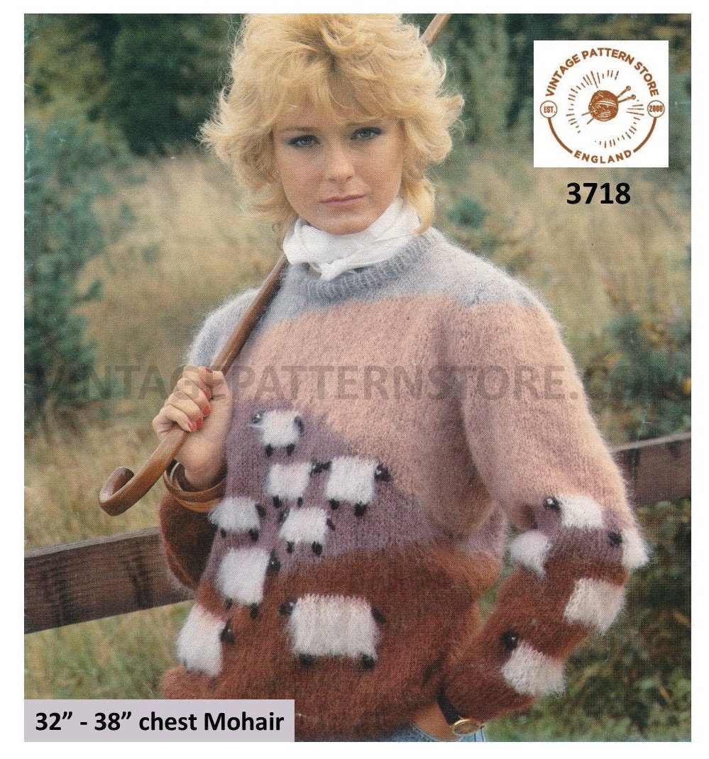 Ladies Womens 80s vintage round neck mohair raglan sheep Ladies Womens 80s vintage round neck mohair raglan sheep