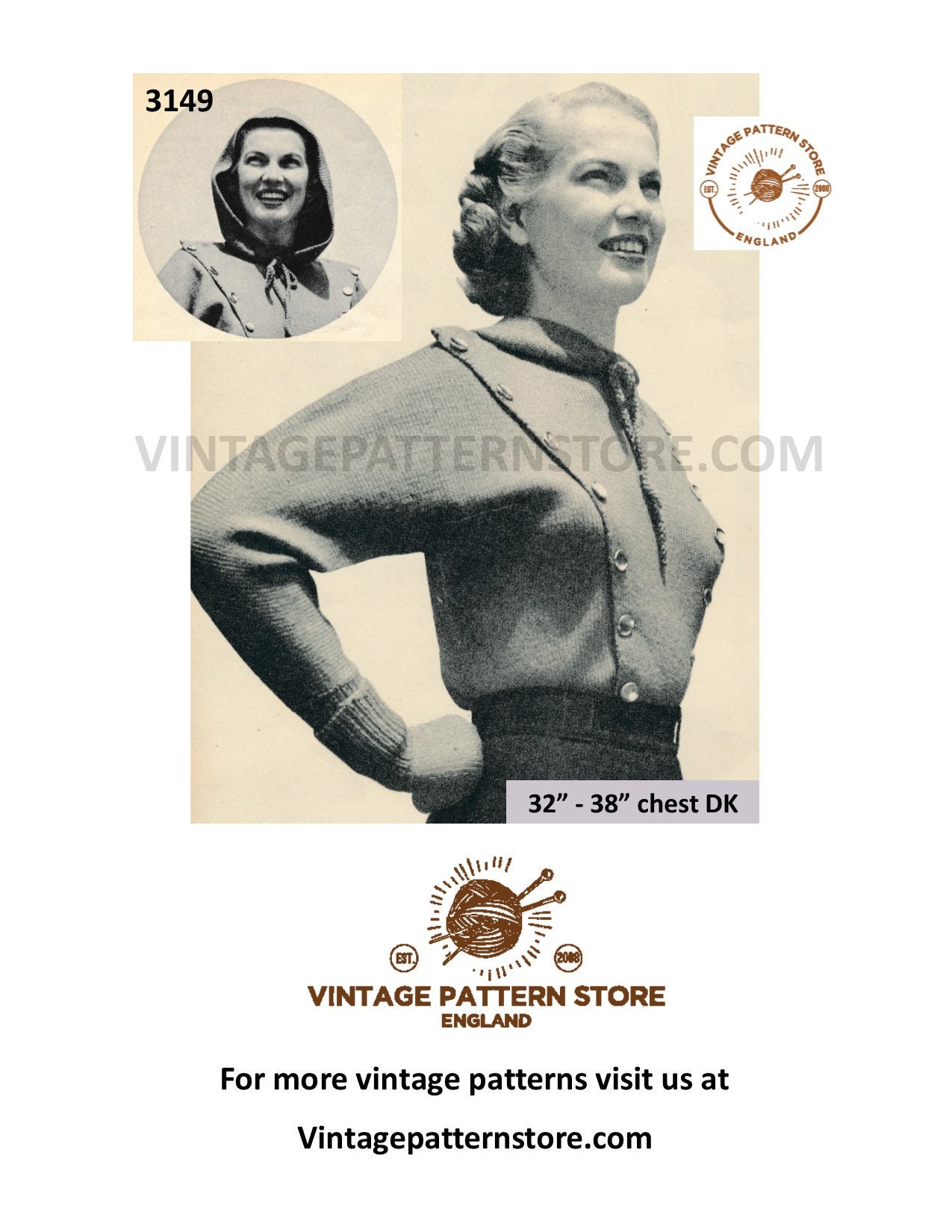 Ladies 50s sweater knitting patterns, Ladies Womens 50s hooded panel ...