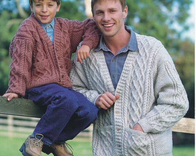 Mens boys cable cardigan knitting pattern, 90s DK cardigan patterns, Celtic cable cardigan patterns - 28" - 44" chest - Jarol 1014