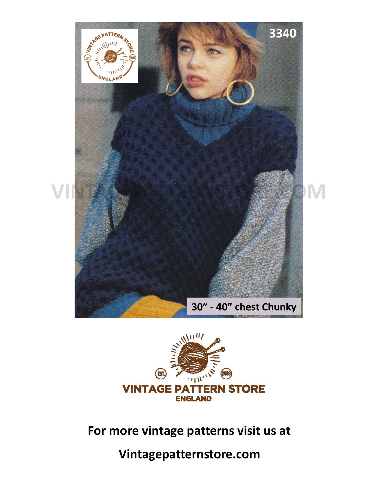 Ladies Cable Knit Sweater Knitting Pattern Chunky Jumper 