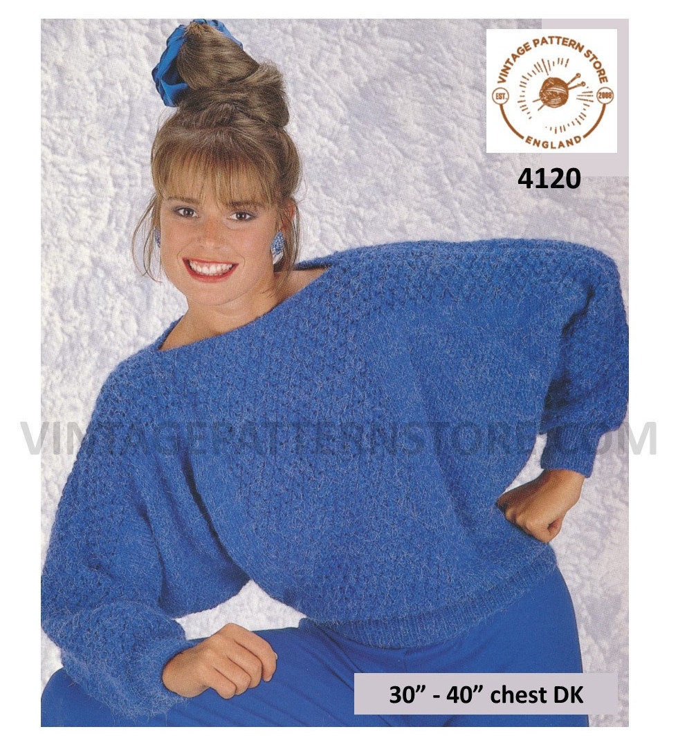 Ladies Womens 90s easy to knit slash neck saddle shoulder ...