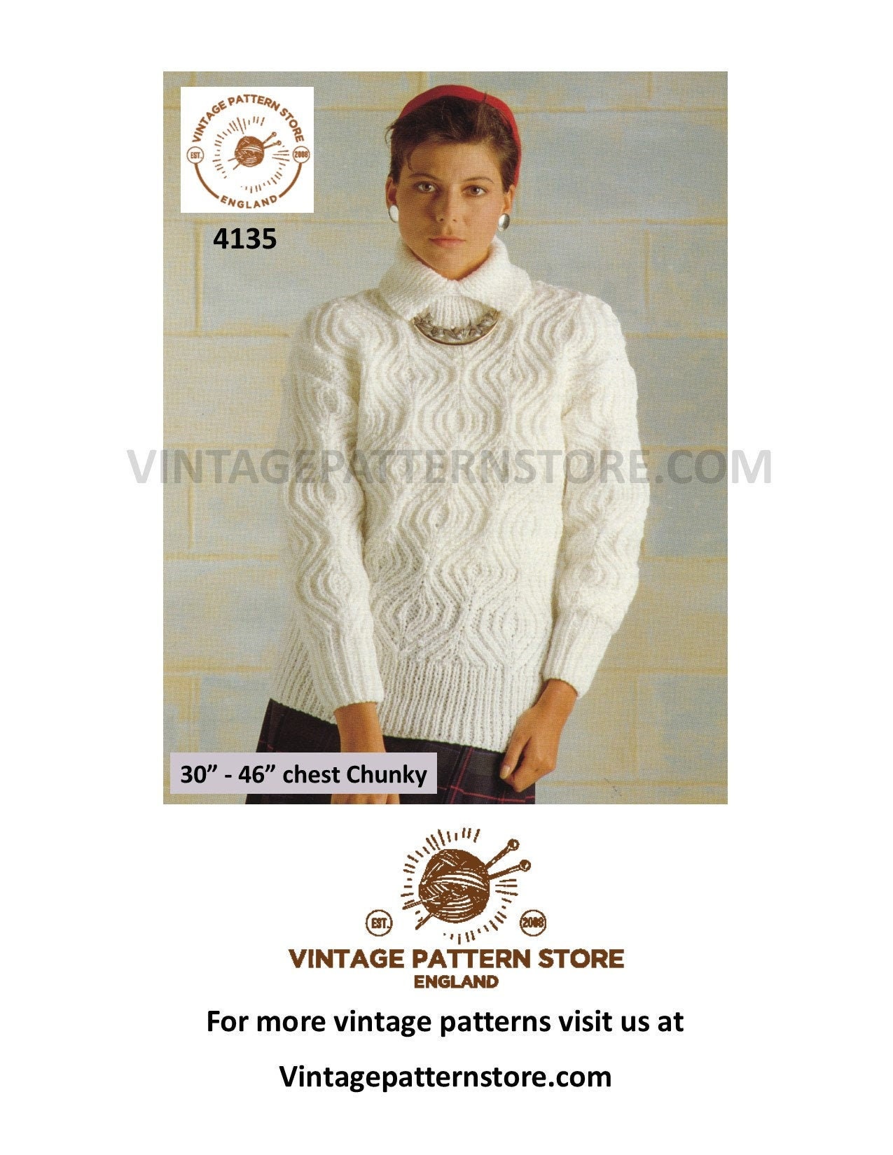 Ladies Cable Knit Sweater Knitting Pattern Chunky Jumper 