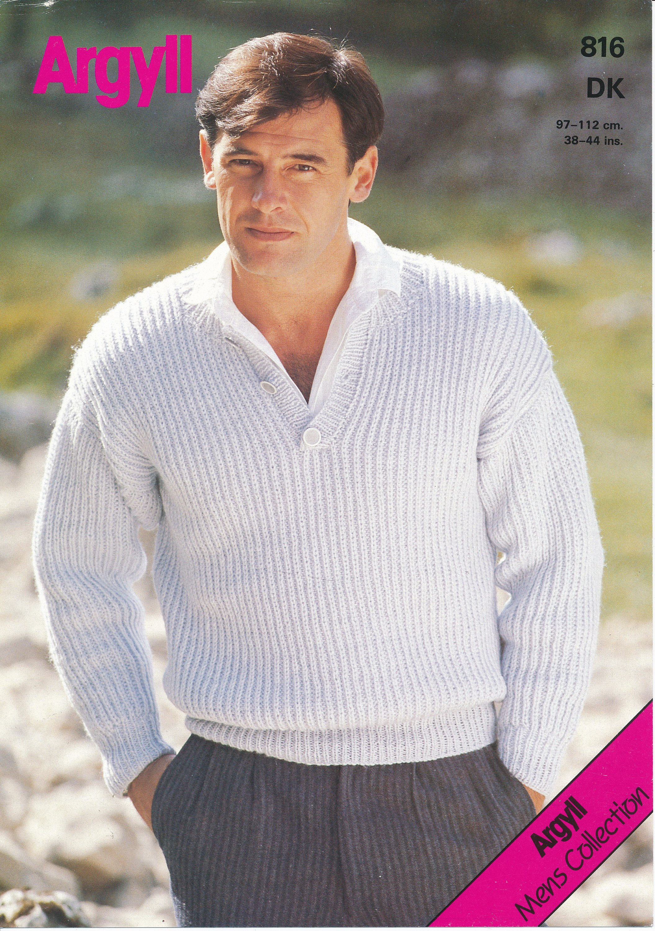 Mens 90s sweater knitting pattern, Mens 90s easy to knit shirt neck ...