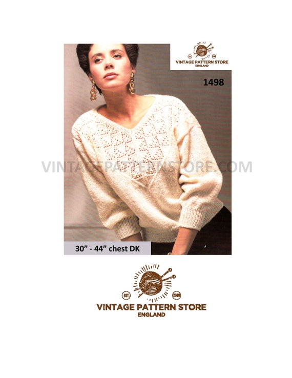 Ladies Womens 90s DK Lacy Yoked Wide V Neck Drop Shoulder Ladies Womens 90s DK Lacy Yoked Wide V Neck Drop Shoulder