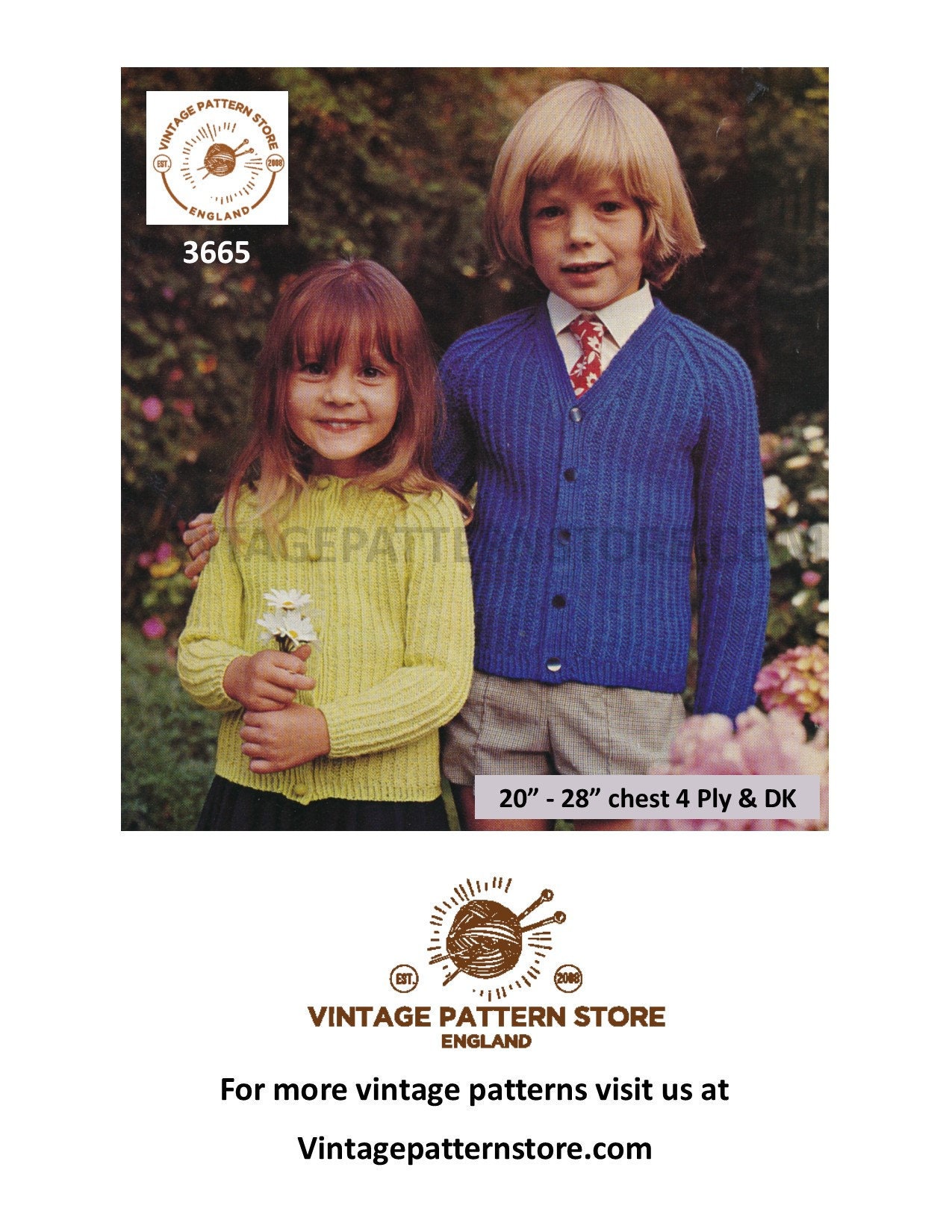 Boys Girls Toddlers 70s Vintage 4 ply or DK V or round neck rib ribbed ...