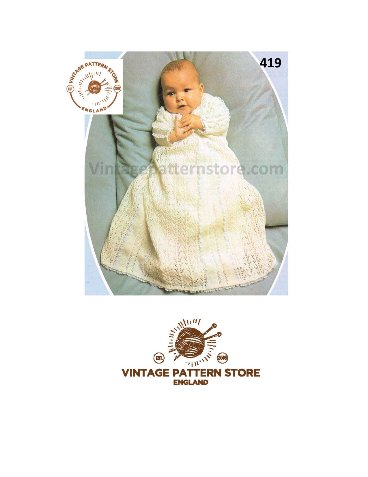 VCP209 baby christening dress vintage knitting pattern PDF Download |  website