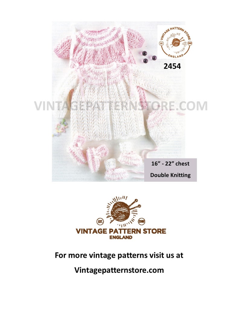 12 m DK Vintage Knitting Pattern Baby Girl Dress Matinee Coat 16-20/" Newborn
