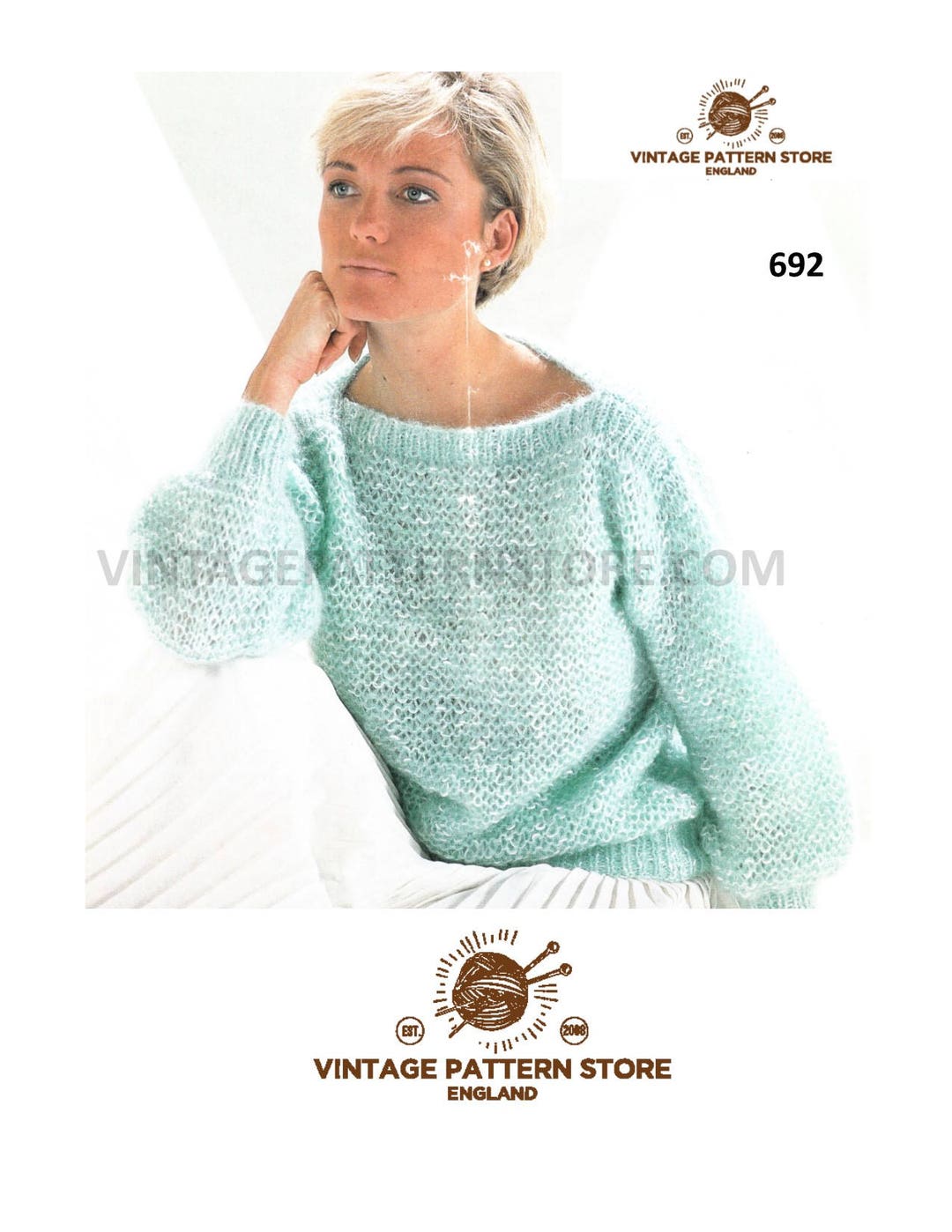 Ladies Womens 90s Easy to Knit Slash Neck Drop Shoulder Aran