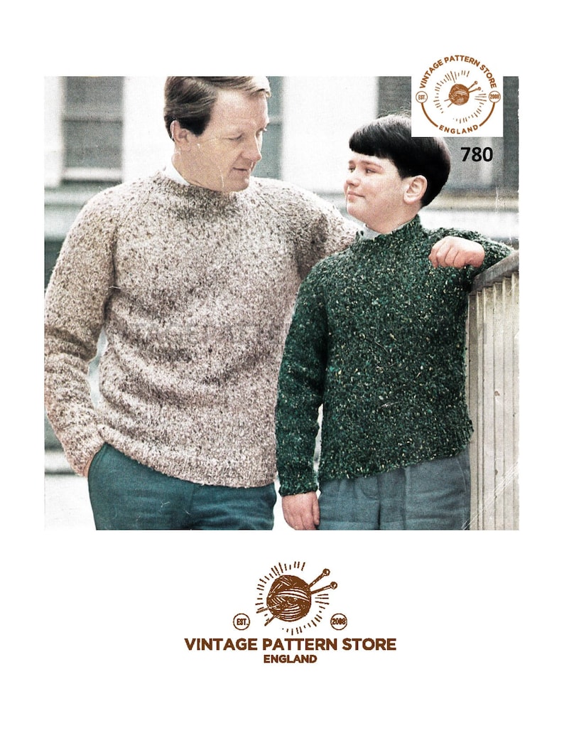 Mens Mans Boys 50s Crew Neck Plain And Simple Easy To Knit Raglan Aran Sweater Jumper Knitting Pattern 30 To 46 Chest Pdf Download 780