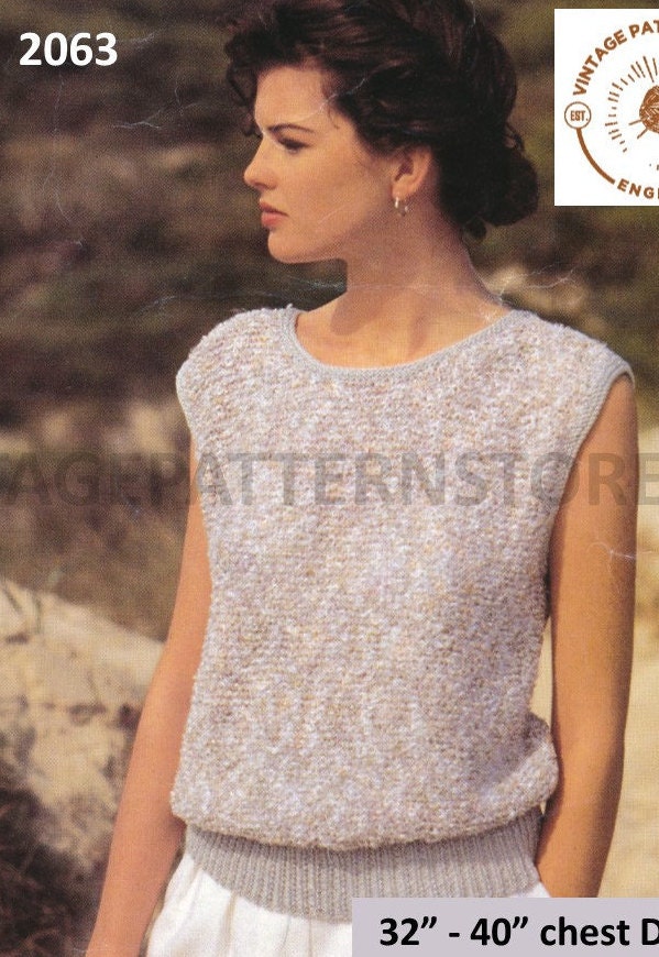 Ladies Womens 90s easy to knit round neck DK sleeveless slipover
