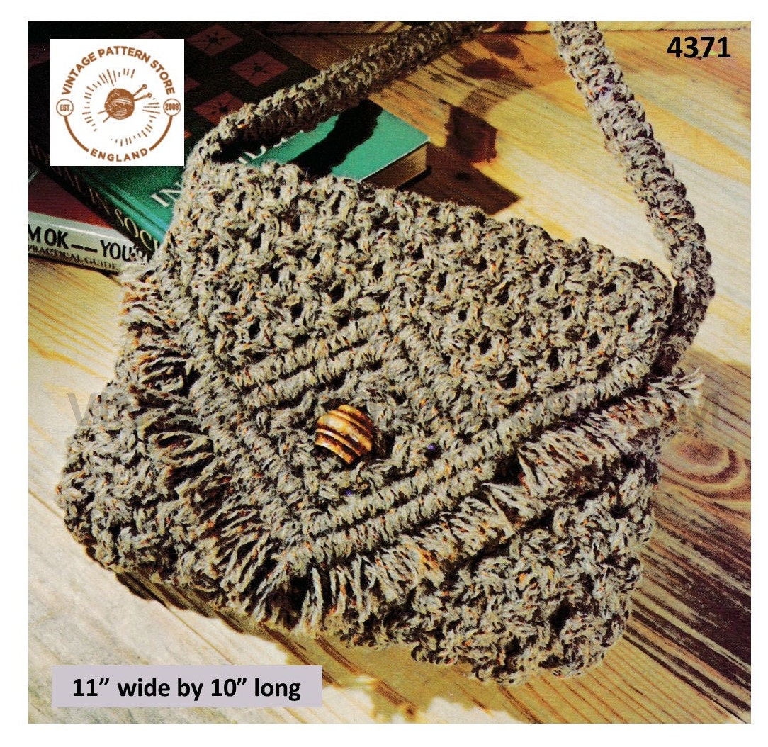 70s vintage macrame hand bag purse pdf macrame pattern 11 by 10 Instant PDF  Download 4364