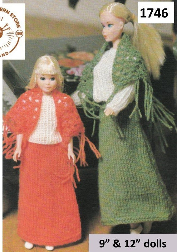 80s vintage 9 12 Barbie Sindy fashion dolls clothes evening dress and shawl pdf knitting pattern Instant PDF download 1746