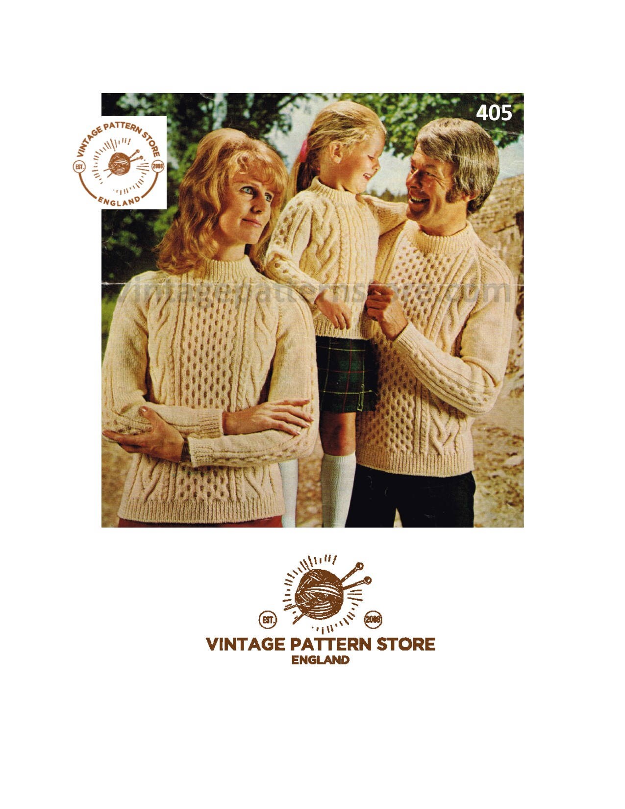 Ladies Womens Mens Boys Girls 80s family crew neck cable cabled raglan aran sweater jumper pdf knitting pattern 24 to 42 Download 405