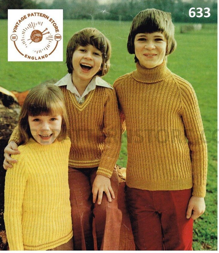 Boys Girls 70s vintage 3 ply turtleneck polo neck skinny rib ribbed ...