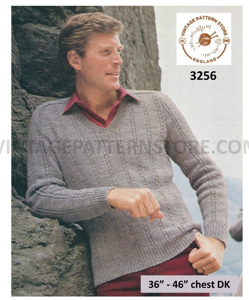 Mans Mens 80s vintage DK V neck cable rib ribbed raglan sweater jumper ...