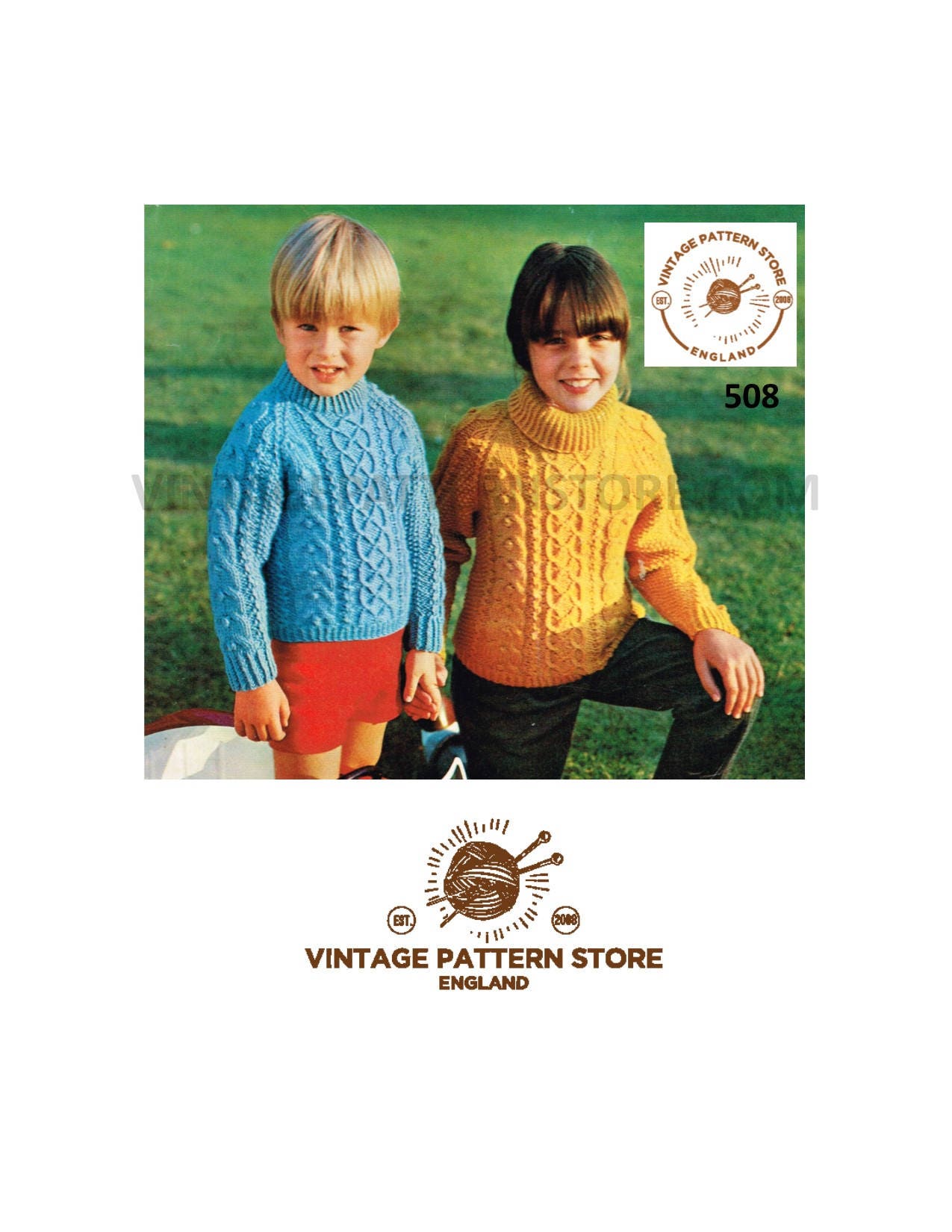 Boys Girls Childrens 80s vintage crew or polo neck cable cabled aran ...