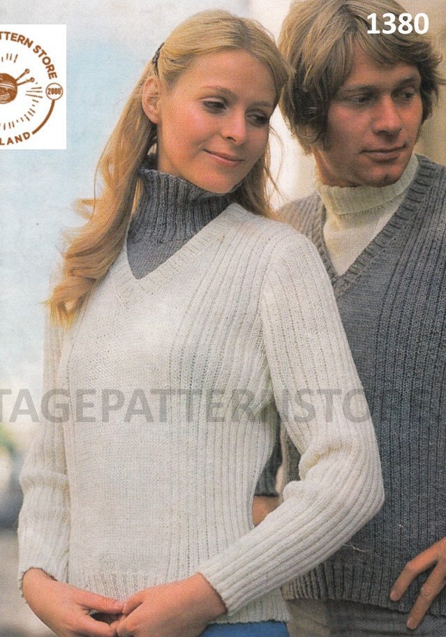 Ladies Womens Mens 70s vintage DK polo neck dickie insert and rib ...