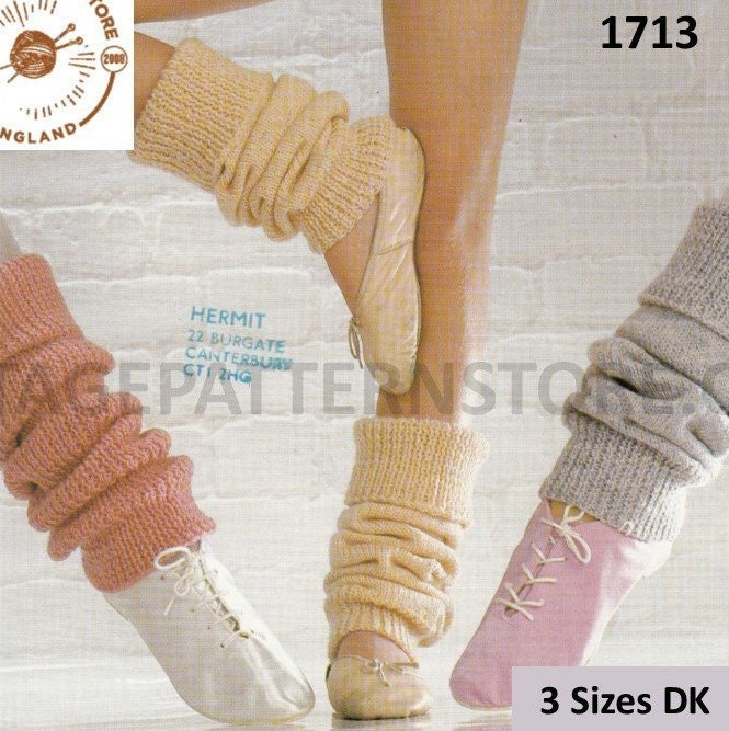 Ladies Womens Girls 80s vintage easy to knit small medium and large DK leg  warmers pdf knitting pattern Instant PDF Download 1713