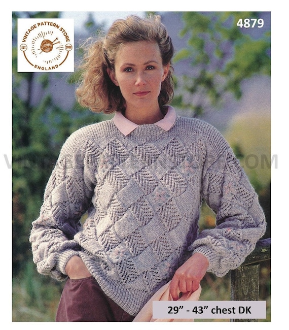 Womens 90s DK Round Neck Lacy Diamond Check Enterlac Drop Shoulder