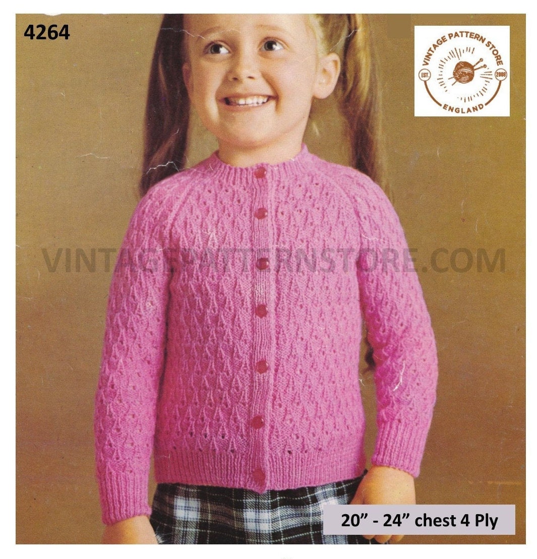 Girls Toddlers 70s vintage 4 ply round neck cable cabled raglan ...