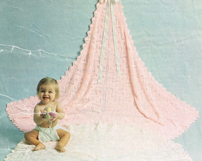 Original Knitting Pattern Copley Lotus 9041 Baby Babies 70s vintage 3 ply square and round lacy lace shawl pattern