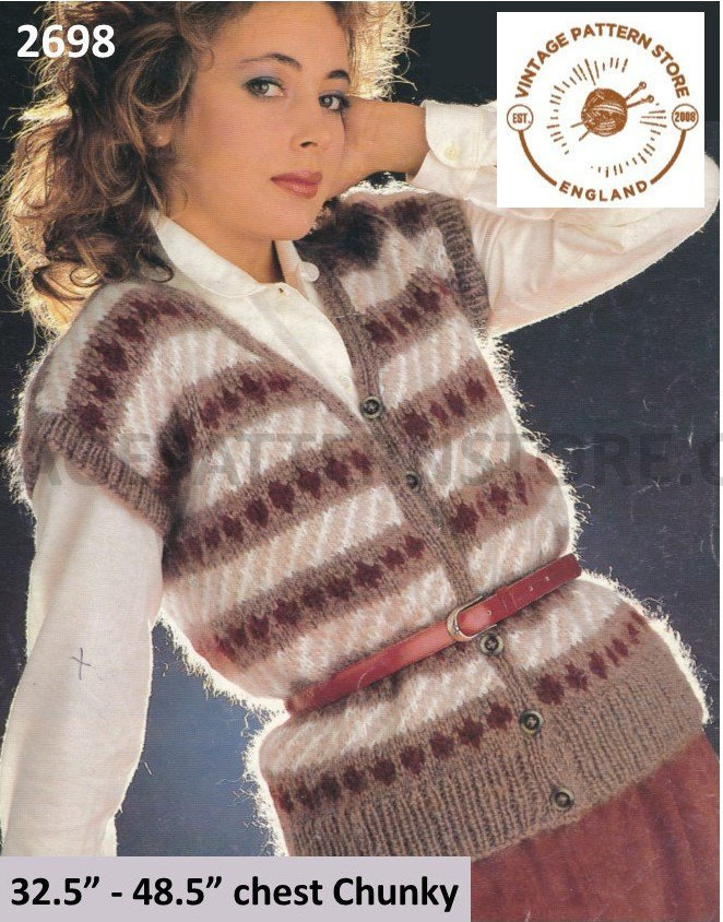 Ladies 80s Waistcoat Knitting Pattern Ladies Womens Fair