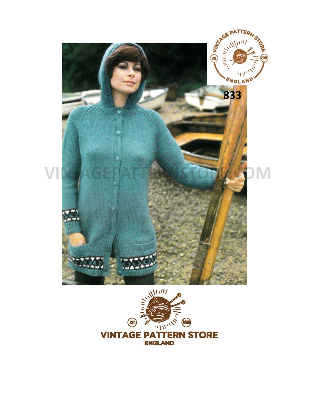Womens Ladies 70s vintage fair isle banded hem long line chunky ...
