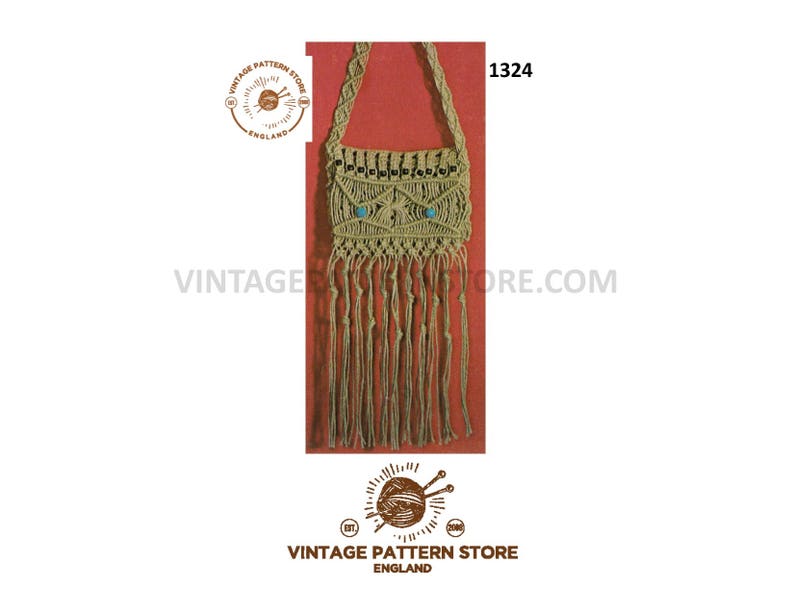 70s vintage beginners easy to make macrame shoulder bag purse pdf macrame pattern Instant PDF download 1324