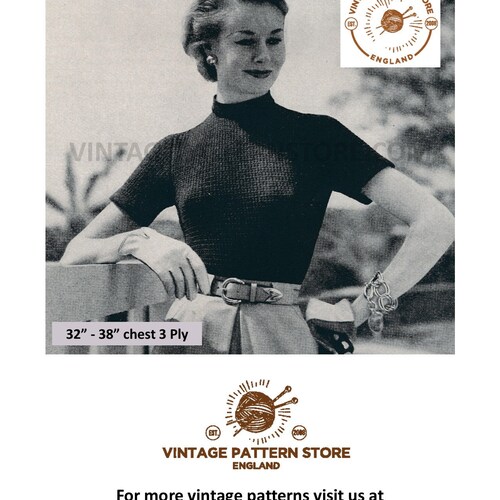 50s Summer Sweater Knitting Pattern: Ladies 32-38" Bust (PDF Pattern)