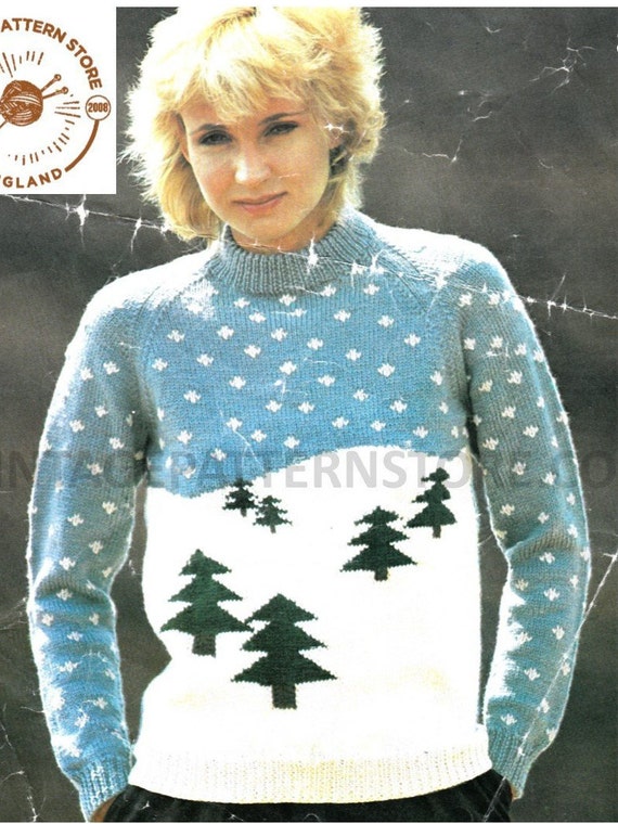 Ladies Womens Girls 80s Vintage Crew Neck Christmas Tree