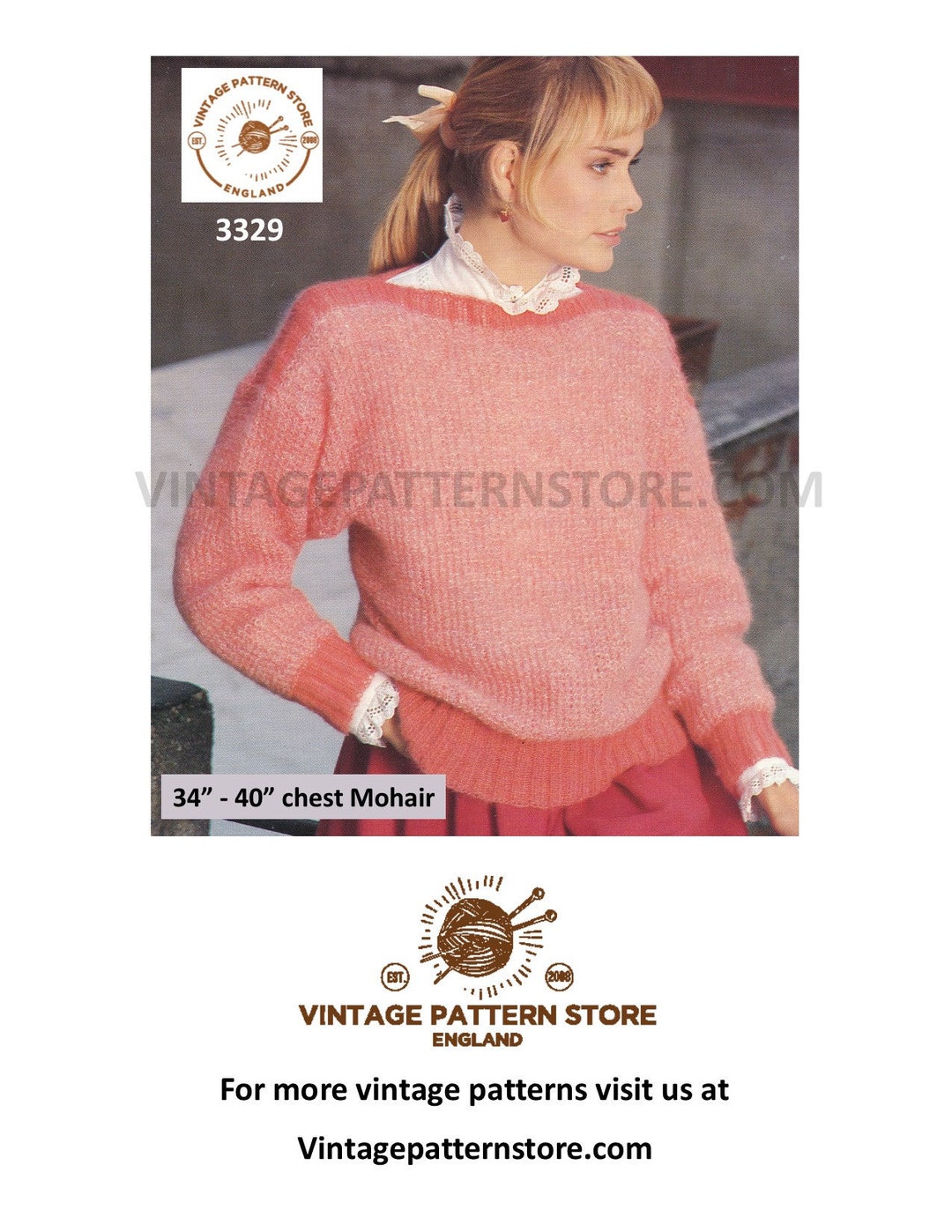 80s Mohair Dolman Sleeve Sweater Knitting Pattern (34-40