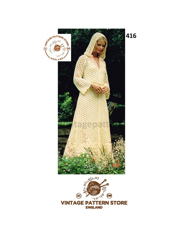 Ladies Womens 70s Vintage 4 Ply Long Line Lace Lacy Hooded Etsy