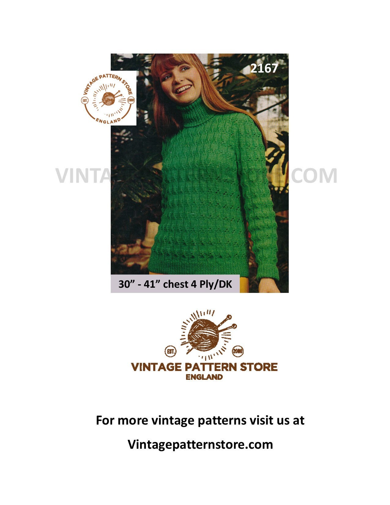 Ladies Womens 70s vintage 4 ply or DK turtleneck cable cabled raglan ...