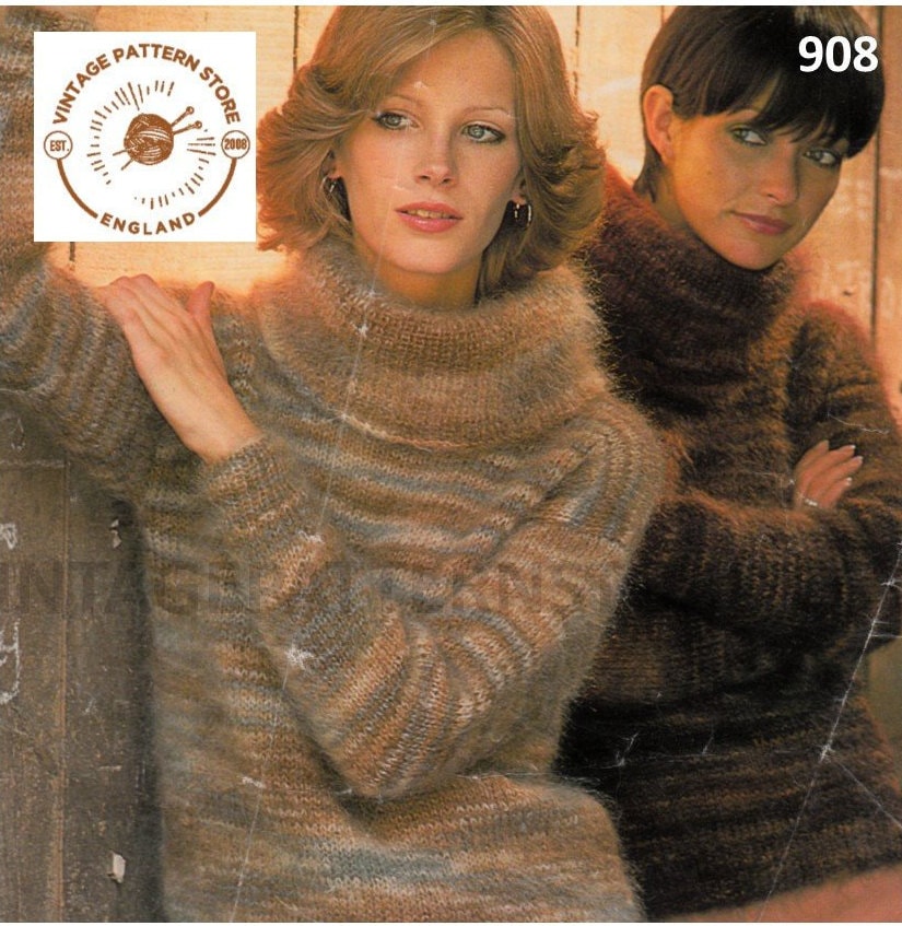 Ladies Womens 70s vintage easy to knit cowl neck drop Ladies Womens 70s vintage easy to knit cowl neck drop