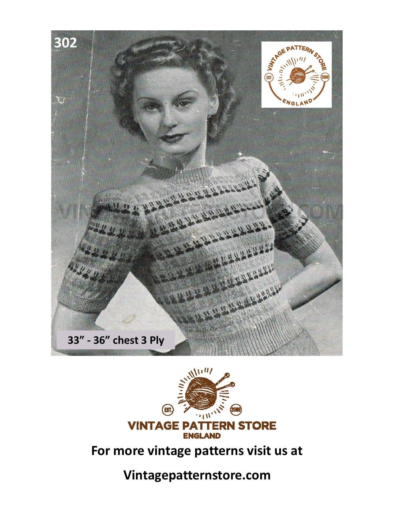 Womens Ladies 40s vintage boxy box shoulder short sleeve fair isle