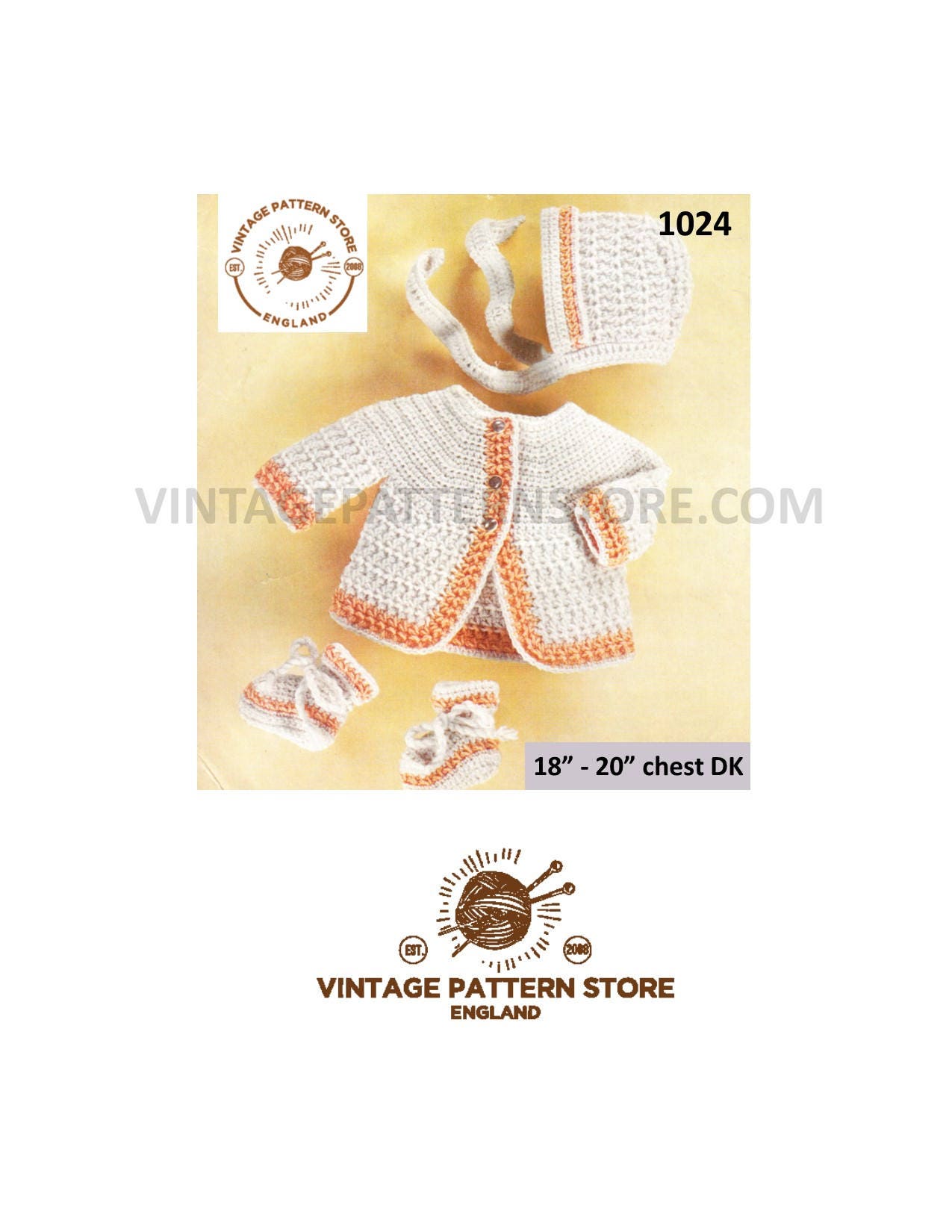 KNITTING Pattern bonnet and bottees in DK fits 18-20/" Baby cardigans