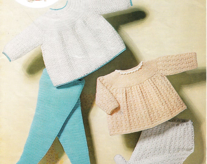 Baby pram set knitting pattern, Baby babies angel top & leggings pattern, 3 ply 4 ply baby pattern - 18" - 20" chest - Peter pan 189