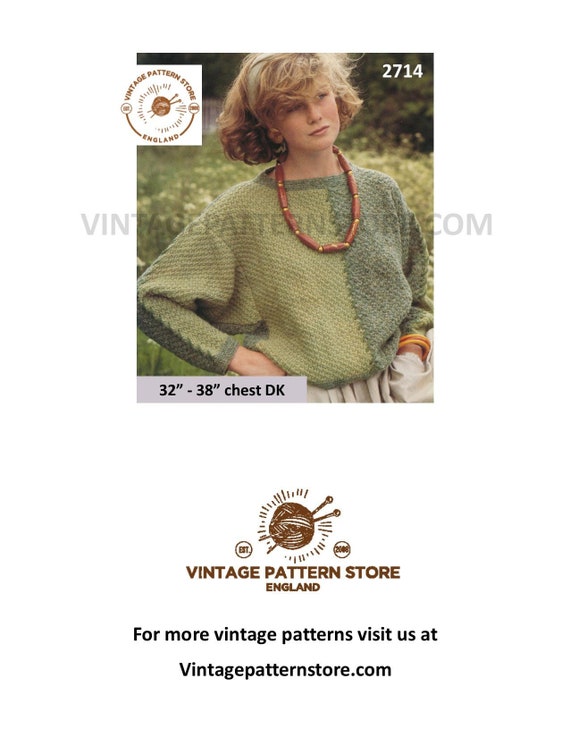 Ladies Womens 80s Easy to Knit Round Neck Drop Shoulder DK