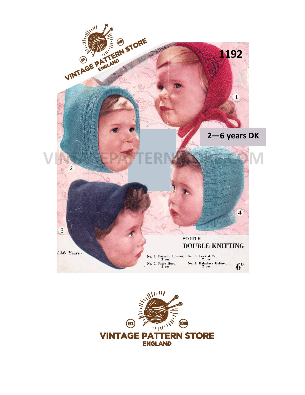 Toddlers Childrens easy to knit DK balaclava bonnet pdf knitting ...